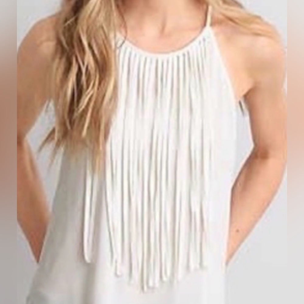 RORY BECA FRINGE SILK TANK TOP CAMISOLE GRAY SZ MEDIUM